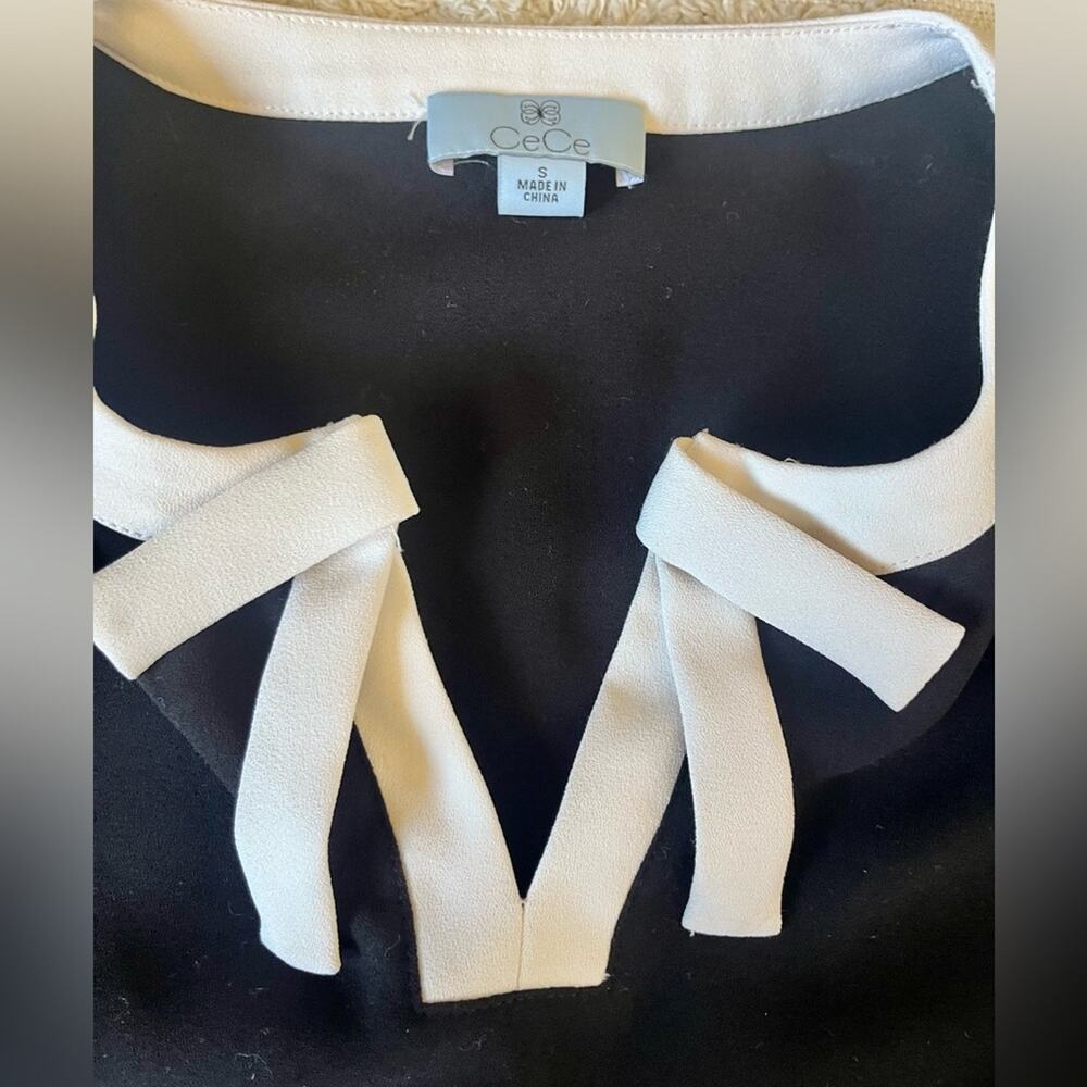 CeCe Black and White Bow School Girl Blouse small - Picture 4 of 8